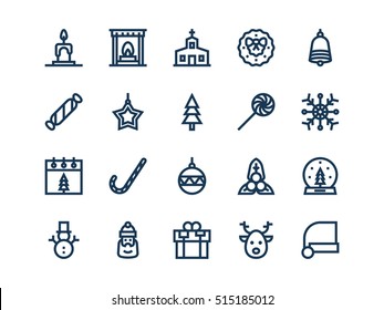 Christmas colorless outline icons. Vector set.