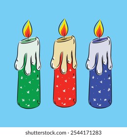 Christmas colourful candle set vector design. 
