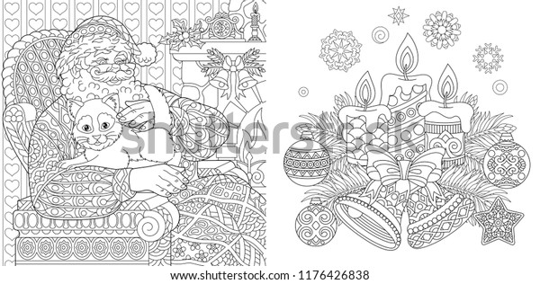 christmas colouring pages coloring book adults stock vector