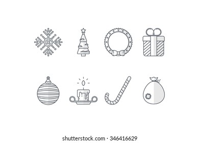 Christmas  colourless icons, line art, flat design