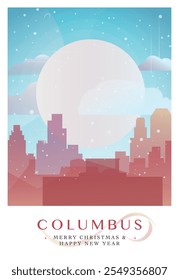 Cartel retro de Navidades Colón para fiestas invernales, Año Nuevo en Estados Unidos. Saludos, felices fiestas y felices navidades desde Ohio, Estados Unidos Diseño de postal de Vector