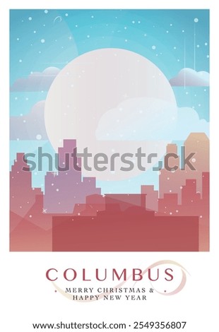 Christmas Columbus retro poster for winter  festives, New Year in USA. Greetings, happy holidays and merry xmas from Ohio, United States of America vector postcard layout