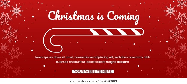 Christmas is coming, candy cane loading bar with snowflake horizontal banner design