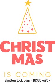 La Navidad viene con letras vectoriales dibujadas a mano. Typografía creativa para el afiche de regalo de saludos de vacaciones. Caligrafía moderna para tarjetas, pegatinas, camisetas, impresos. Cartas para las vacaciones de invierno.