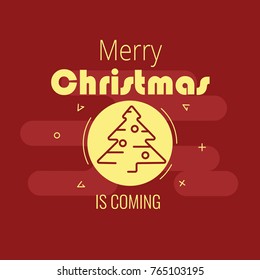 Christmas is coming. Christmas tree on red background.