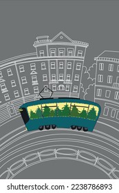 Christmas is coming. Christmas trees in winter city. Christmas card. Festive mood. Hand drawn vector doodle.