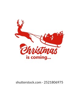 O Natal está chegando design vetorial, trem do Papai Noel trazendo muitos presentes.