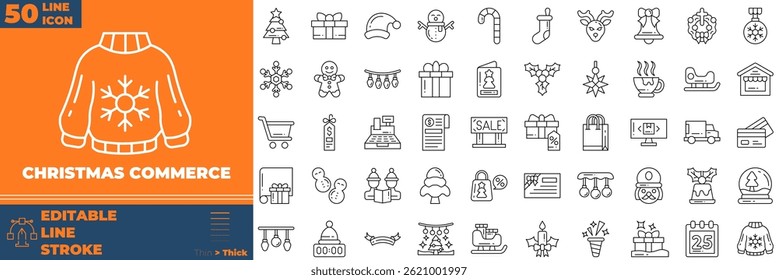 Christmas Commerce Line Editable Icons set. Vector illustration in modern thin line style of christmas commerce icons: present, gift, ribbon, etc