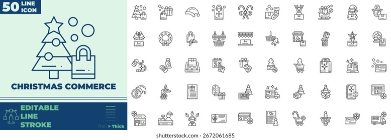 Christmas Commerce Line Editable Icons set. Vector illustration in modern thin line style of Christmas Commerce icons: parcel, gift box, shopping, etc