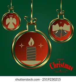 Composição de Natal de bolas com uma borda dourada e atributos de Ano Novo.