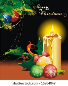 Christmas composition candle and balls