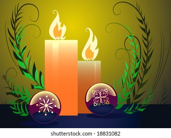 Christmas composition candle and balls
