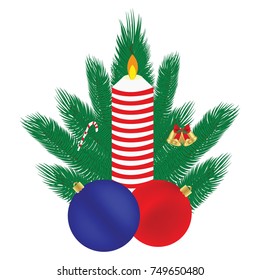 Christmas composition, candle balls, branches of a Christmas tre