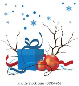 Christmas composition of decorations and gifts. Vector illustration.