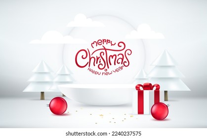 Weihnachtskomposition mit Rahmen und verschiedenen Ferienzubehör. 3D-Vektorbanner mit Kopienraum