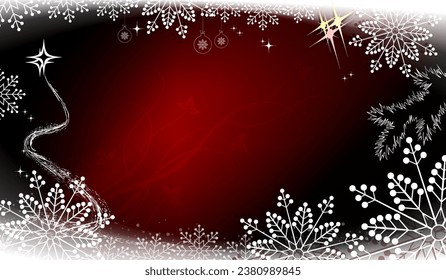 Christmas composition, gorgeous white snowflakes with abstract Christmas tree.