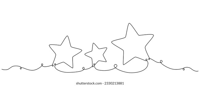 El dibujo manual de la composición navideña continúa con una sola línea de estrellas. Ilustración de material vectorial aislada en fondo blanco para invitación de plantilla, tarjeta, presentación, marco o borde. Trazo editable