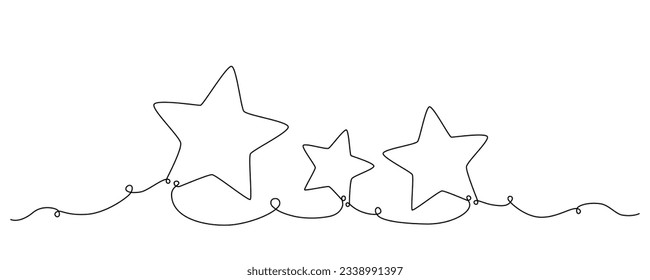 Christmas composition hand drawing continues one single line stars. Vector stock illustration isolated on white background for template invitation, card, presentation, frame or border. Editable stroke
