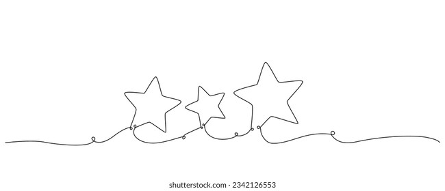 Christmas composition hand drawing continues one single line stars. Vector stock illustration isolated on white background for template invitation, card, presentation, frame or border. Editable stroke