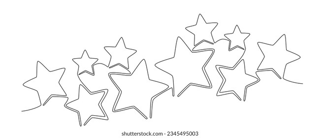 Christmas composition hand drawing continues one single line stars. Vector stock illustration isolated on white background for template invitation, card, presentation, frame or border. Editable stroke