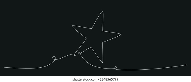 Christmas composition hand drawing continues one single line star. Vector stock illustration isolated on black background for template invitation, card, presentation, frame or border. Editable stroke.