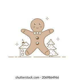 Composición navideña pan de jengibre feliz, diseño de tarjetas de Navidad