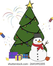Christmas composition isolated. Vector graphic line ink illustration. Xmas Festive background with realistic objects. Greeting card, banner, web poster. vector illustration

