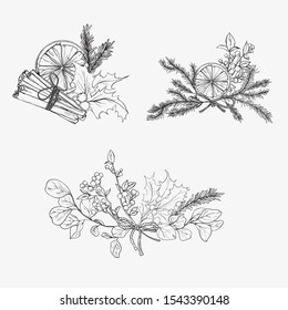 Christmas composition in modern style. Creative banner, label vector. Winter decoration element. Vector vintage illustration. Celebration and party.