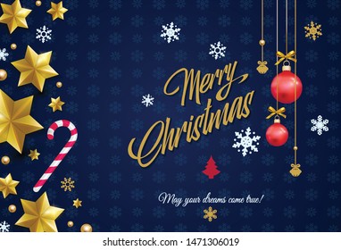 Christmas composition on a blue background. Chic Christmas card.
