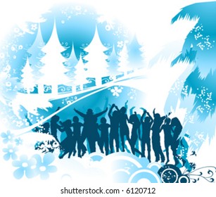 Christmas composition with silhouettes dancing
