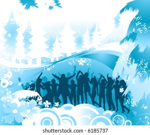 Christmas composition with silhouettes dancing