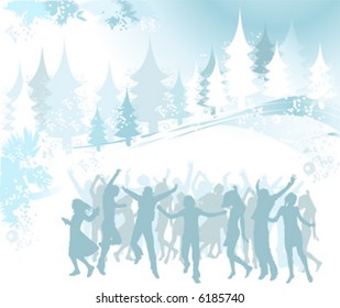 Christmas composition with silhouettes dancing
