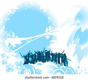 Christmas composition with silhouettes dancing