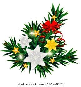 Christmas composition with silver stars and bow