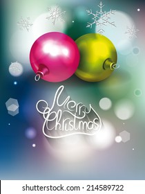 Christmas composition with snowflakes, balls and hand drawn letters