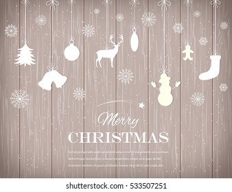 Christmas composition with snowlakes and decoration elements. Vector illustration