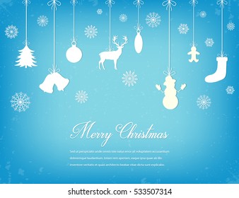Christmas composition with snowlakes and decoration elements. Vector illustration