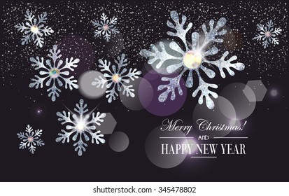 Christmas composition with textured snowflakes