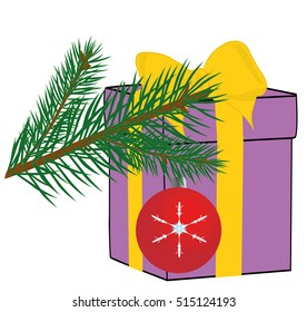 Christmas composition. tree toy and gift. vector illustration.