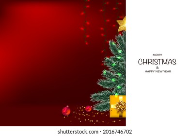 Christmas composition with Christmas trees, gift boxes. Christmas greeting card.