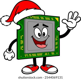 Christmas Computer Processor, Hand Drawn Vector illustration, Isolated On Transparent Background