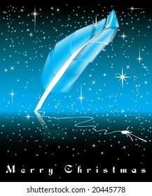 christmas concept  with blue feather / vector design / greeting card