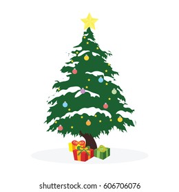 Christmas concept by tree and gift box.