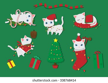 christmas concept of cute white cat cartoon vector