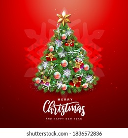 Christmas concept design. Holiday decorative Christmas tree. Vector illustration