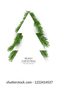 Christmas concept. Flat arrangement of fir branches in the shape of a christmas tree. Vector illustration.