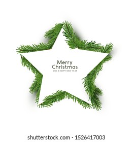 Christmas concept. Flat arrangement of fir branches in the shape of a christmas star. Vector illustration.