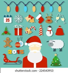 Christmas concept with flat icons and Santa. Vector illustration