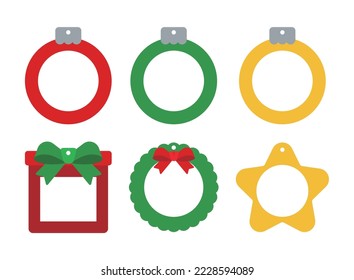 Christmas concept garland, card frame illustration set that can be hung on tree decorations. Round, gift, lease, star shaped border.