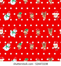 Christmas concept Santa Claus, reindeer, elfs, snowman, waving on color background